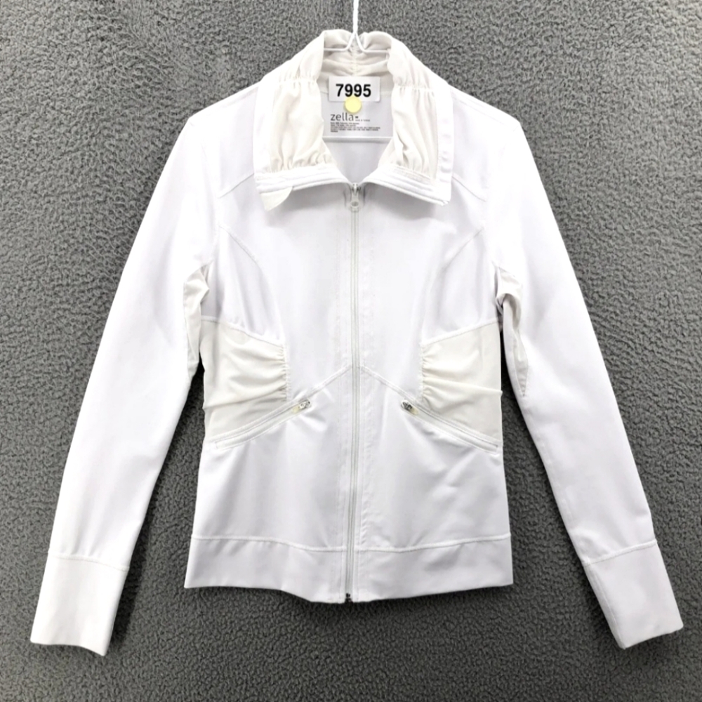 Zella Full Zip Track Jacket Sweatshirt Zip Pocket Mesh Women's Medium White
